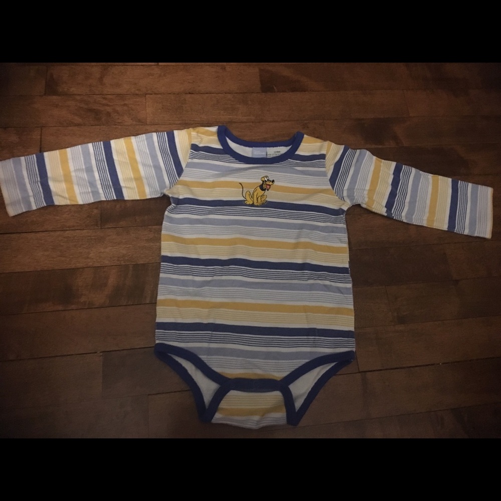 Disney Pluto Stripe Long Sleeve Onesie Size 24 Mos